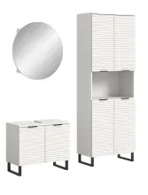 Badezimmer-Set >Riff< (3-teilig) wertige Rillenoptik Weiß / Spiegel - 155x193x34cm (BxHxT)