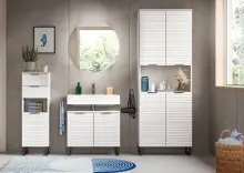 Badezimmer-Set >Riff< (3-teilig) wertige Rillenoptik Weiß / Spiegel - 155x193x34cm (BxHxT)
