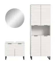 Badezimmer-Set >Riff< (3-teilig) wertige Rillenoptik Weiß / Spiegel - 155x193x34cm (BxHxT)