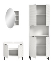 Badezimmer-Set >Riff< (3-teilig) wertige Rillenoptik Weiß / Spiegel - 155x193x34cm (BxHxT)