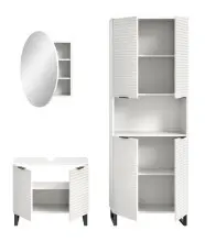 Badezimmer-Set >Riff< (3-teilig) wertige Rillenoptik Weiß / Spiegel - 155x193x34cm (BxHxT)