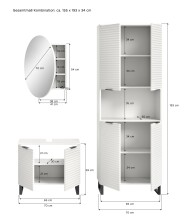 Badezimmer-Set >Riff< (3-teilig) wertige Rillenoptik Weiß / Spiegel - 155x193x34cm (BxHxT)
