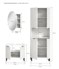 Badezimmer-Set >Riff< (3-teilig) wertige Rillenoptik Weiß / Spiegel - 155x193x34cm (BxHxT)