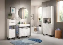 Badezimmer-Set >Riff< (3-teilig) wertige Rillenoptik Weiß / Spiegel - 155x193x34cm (BxHxT)