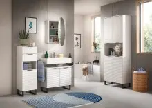 Badezimmer-Set >Riff< (3-teilig) wertige Rillenoptik Weiß / Spiegel - 155x193x34cm (BxHxT)