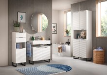 Badezimmer-Set >Riff< (3-teilig) wertige Rillenoptik Weiß / Spiegel - 155x193x34cm (BxHxT)