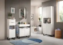 Badezimmer-Set >Riff< (3-teilig) wertige Rillenoptik Weiß / Spiegel - 155x193x34cm (BxHxT)