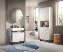 Badezimmer-Set >Riff< (3-teilig) wertige Rillenoptik Weiß / Spiegel - 155x193x34cm (BxHxT)