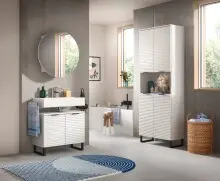 Badezimmer-Set >Riff< (3-teilig) wertige Rillenoptik Weiß / Spiegel - 155x193x34cm (BxHxT)