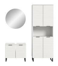 Badezimmer-Set >Riff< (3-teilig) wertige Rillenoptik Weiß / Spiegel - 155x193x34cm (BxHxT)