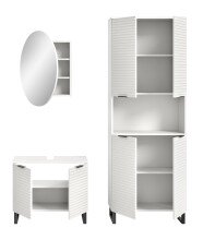 Badezimmer-Set >Riff< (3-teilig) wertige Rillenoptik Weiß / Spiegel - 155x193x34cm (BxHxT)