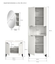 Badezimmer-Set >Riff< (3-teilig) wertige Rillenoptik Weiß / Spiegel - 155x193x34cm (BxHxT)