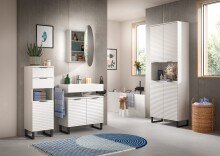 Badezimmer-Set >Riff< (3-teilig) wertige Rillenoptik Weiß / Spiegel - 155x193x34cm (BxHxT)