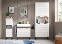 Badezimmer-Set >Riff< (4-teilig) wertige Rillenoptik Weiß / Spiegel - 205x193x34cm (BxHxT)