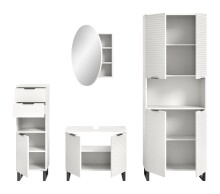 Badezimmer-Set >Riff< (4-teilig) wertige Rillenoptik Weiß / Spiegel - 205x193x34cm (BxHxT)