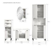 Badezimmer-Set >Riff< (4-teilig) wertige Rillenoptik Weiß / Spiegel - 205x193x34cm (BxHxT)