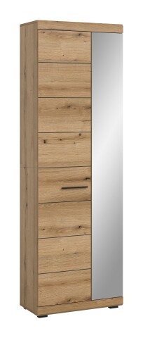 Garderobenschrank >Scout< 2 Türen, 5 Böden, Evoke Eiche Dekor / Spiegel - 62x197x37cm (BxHxT)