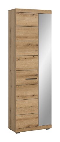 Garderobenschrank >Scout< 2 Türen, 5 Böden, Evoke Eiche Dekor / Spiegel - 62x197x37cm (BxHxT)