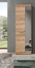 Garderobenschrank >Scout< 2 Türen, 5 Böden, Evoke Eiche Dekor / Spiegel - 62x197x37cm (BxHxT)