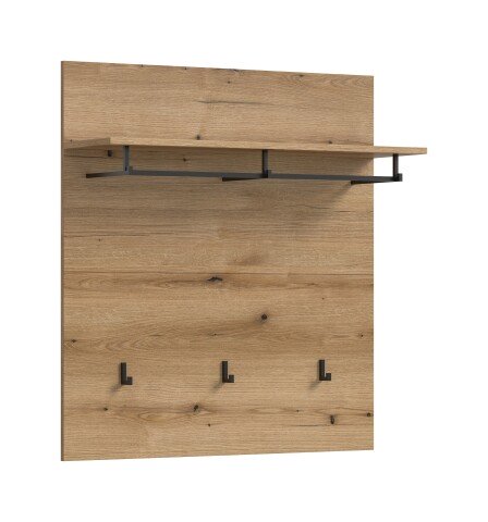 Garderobenpaneel >Scout< 3 Haken, Ablage, Stange, Evoke Eiche Dekor - 90x98x27cm (BxHxT)