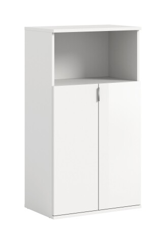 Schuhkommode >Projekt X< 2 Türen, 4 Böden, weiß / weiß hochglanz - 60x110x37cm (BxHxT)