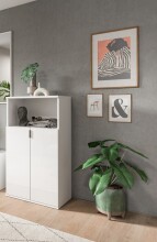 Schuhkommode >Projekt X< 2 Türen, 4 Böden, weiß / weiß hochglanz - 60x110x37cm (BxHxT)