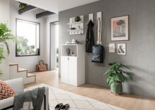 Schuhkommode >Projekt X< 2 Türen, 4 Böden, weiß / weiß hochglanz - 60x110x37cm (BxHxT)
