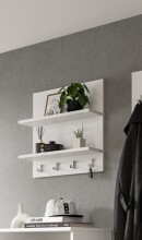 Garderobenpaneel >Projekt X< 2 Böden, 4 Haken, weiß / weiß hochglanz - 52x52x15cm (BxHxT)