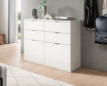 Schuhkommode >Projekt X< 4 Schübe, 2 Klappen, in weiß / weiß hochglanz - 120x85x34cm (BxHxT)