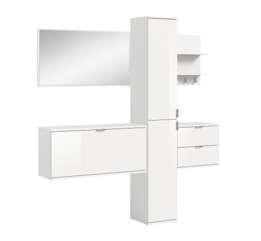 Garderoben-Set >Projekt X< in weiß / weiß hochglanz - 174x191x37cm (BxHxT)