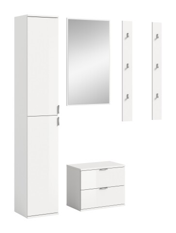Garderoben-Set >Projekt X< in weiß / weiß hochglanz - 148x191x37cm (BxHxT)
