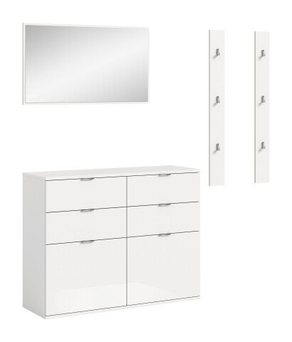 Garderoben-Set >Projekt X< in weiß / weiß hochglanz - 171x191x37cm (BxHxT)