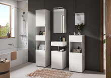 Badkommode >Vira< 1 Tür, 1 Schublade, weiß / weiß hochglanz - 38x106x34cm (BxHxT)