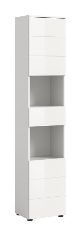 Hochschrank >Vira< 2 Türen, 1 Schublade, weiß / weiß hochglanz - 38x190x34cm (BxHxT)