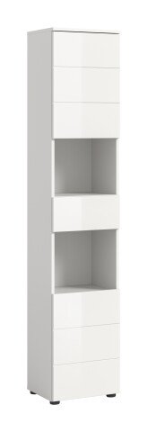 Hochschrank >Vira< 2 Türen, 1 Schublade, weiß / weiß hochglanz - 38x190x34cm (BxHxT)