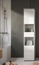 Hochschrank >Vira< 2 Türen, 1 Schublade, weiß / weiß hochglanz - 38x190x34cm (BxHxT)