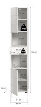 Hochschrank >Vira< 2 Türen, 1 Schublade, weiß / weiß hochglanz - 38x190x34cm (BxHxT)
