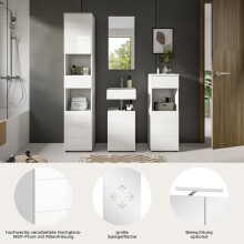 Badezimmer-Set >Vira< (4-teilig) in weiß / weiß hochglanz - 144x190x34cm (BxHxT)
