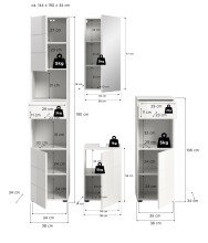 Badezimmer-Set >Vira< (4-teilig) in weiß / weiß hochglanz - 144x190x34cm (BxHxT)