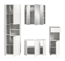 Badezimmer-Set >Vira< (4-teilig) in weiß / weiß hochglanz - 210x190x34cm (BxHxT)