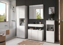 Badezimmer-Set >Vira< (4-teilig) in weiß / weiß hochglanz - 210x190x34cm (BxHxT)