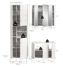 Badezimmer-Set >Vira< (3-teilig) in weiß / weiß hochglanz - 157x190x34cm (BxHxT)