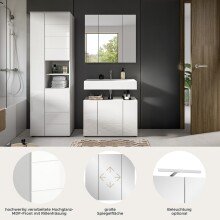 Badezimmer-Set >Vira< (3-teilig) in weiß / weiß hochglanz - 157x190x34cm (BxHxT)