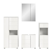 Badezimmer-Set >Vira< (4-teilig) in weiß / weiß hochglanz - 188x190x34cm (BxHxT)
