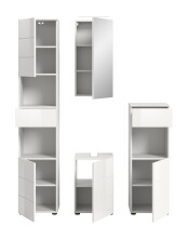 Badezimmer-Set >Vira< (4-teilig) in weiß / weiß hochglanz - 144x190x34cm (BxHxT)