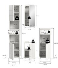 Badezimmer-Set >Vira< (4-teilig) in weiß / weiß hochglanz - 144x190x34cm (BxHxT)