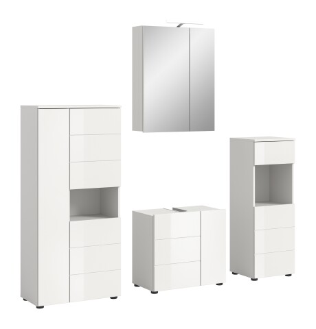 Badezimmer-Set >Vira< (4-teilig) in weiß / weiß hochglanz - 188x190x34cm (BxHxT)