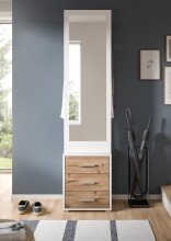 Kompaktgarderobe >Polo< 3 Schübe, weiß / nox oak / Spiegel - 45x190x38cm (BxHxT)