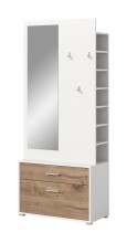 Kompaktgarderobe >Polo< Schublade + Klappe, weiß / nox oak / Spiegel - 80x190x38cm (BxHxT)