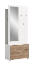 Kompaktgarderobe >Polo< Schublade + Klappe, weiß / nox oak / Spiegel - 80x190x38cm (BxHxT)